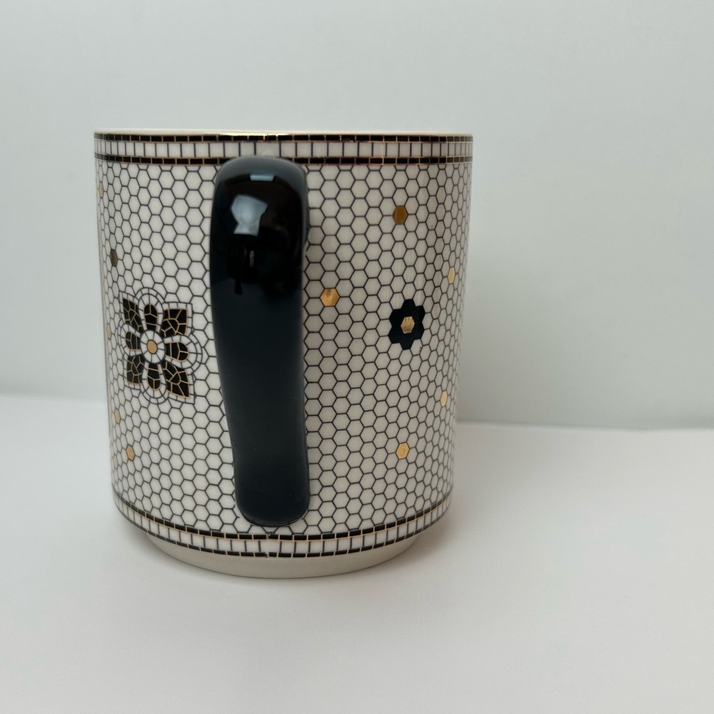 Anthropologie Margot Mosaic Monogram Mug Initial "D" Black White Gold Coffee Tea - Picture 3 of 7